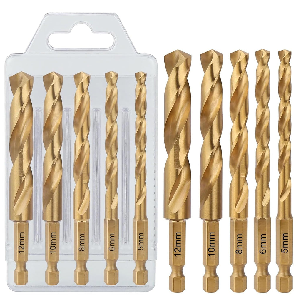 5PCS 5/6/8/10/12Mm HSS M2 Twist Drill Bit, Hex Shank for Metal