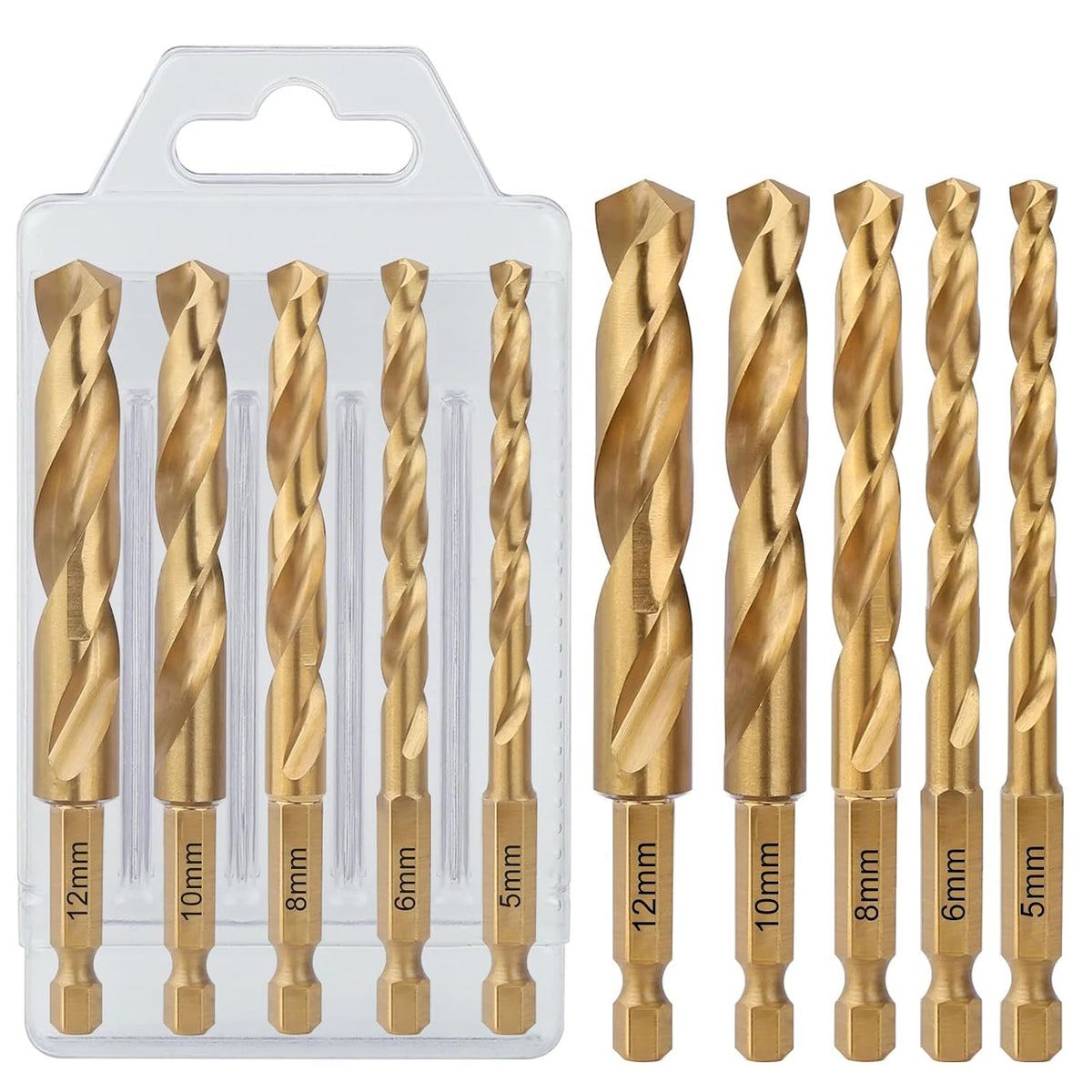 5PCS 5/6/8/10/12Mm HSS M2 Twist Drill Bit, Hex Shank for Metal