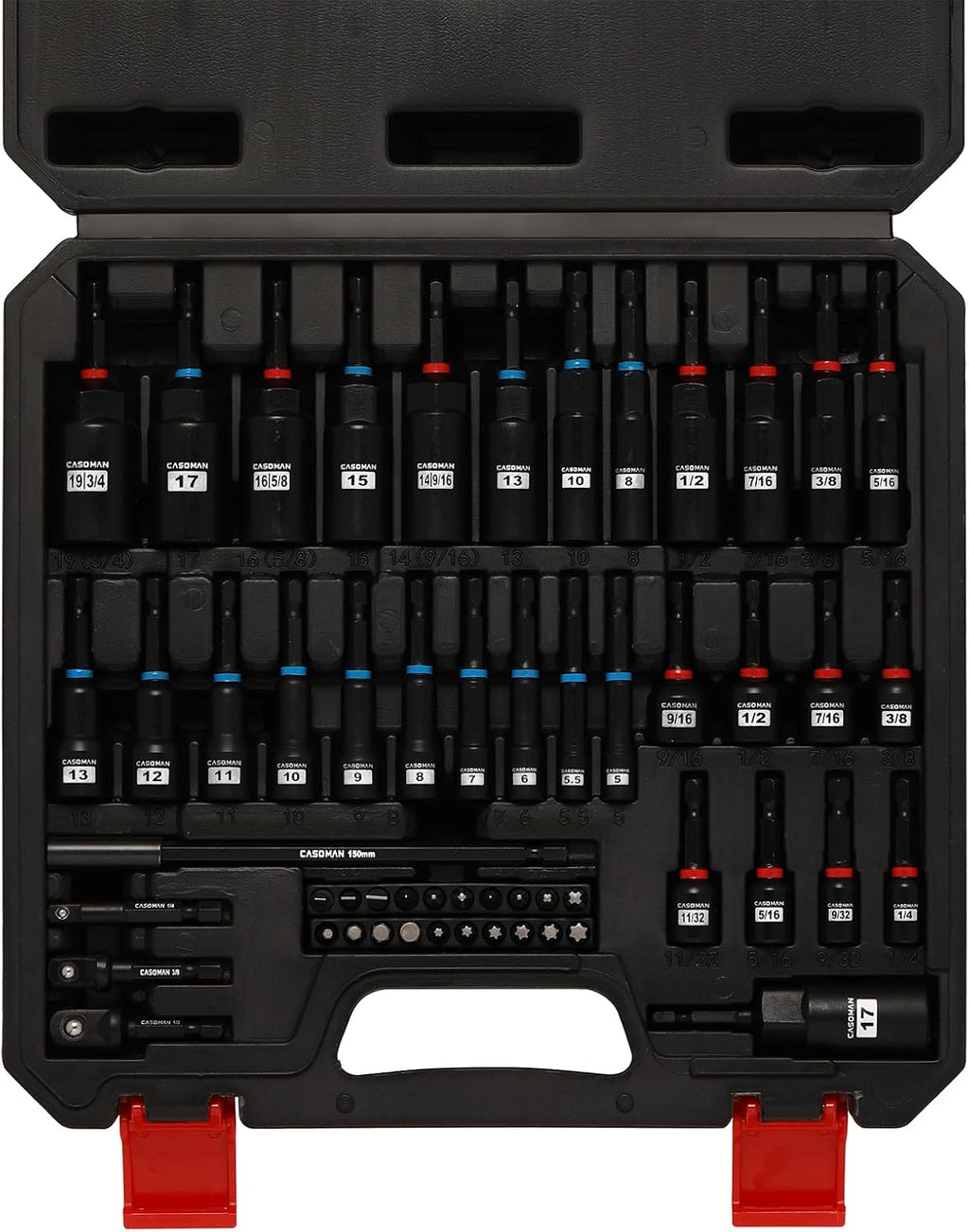55-Piece Magnetic Nut Driver Set for Impact Drill, Deep & Shallow, Metric & SAE, Includes Screwdriver Bits, Bit Extension Bar, Socket Adapters & Wing Nut Driver