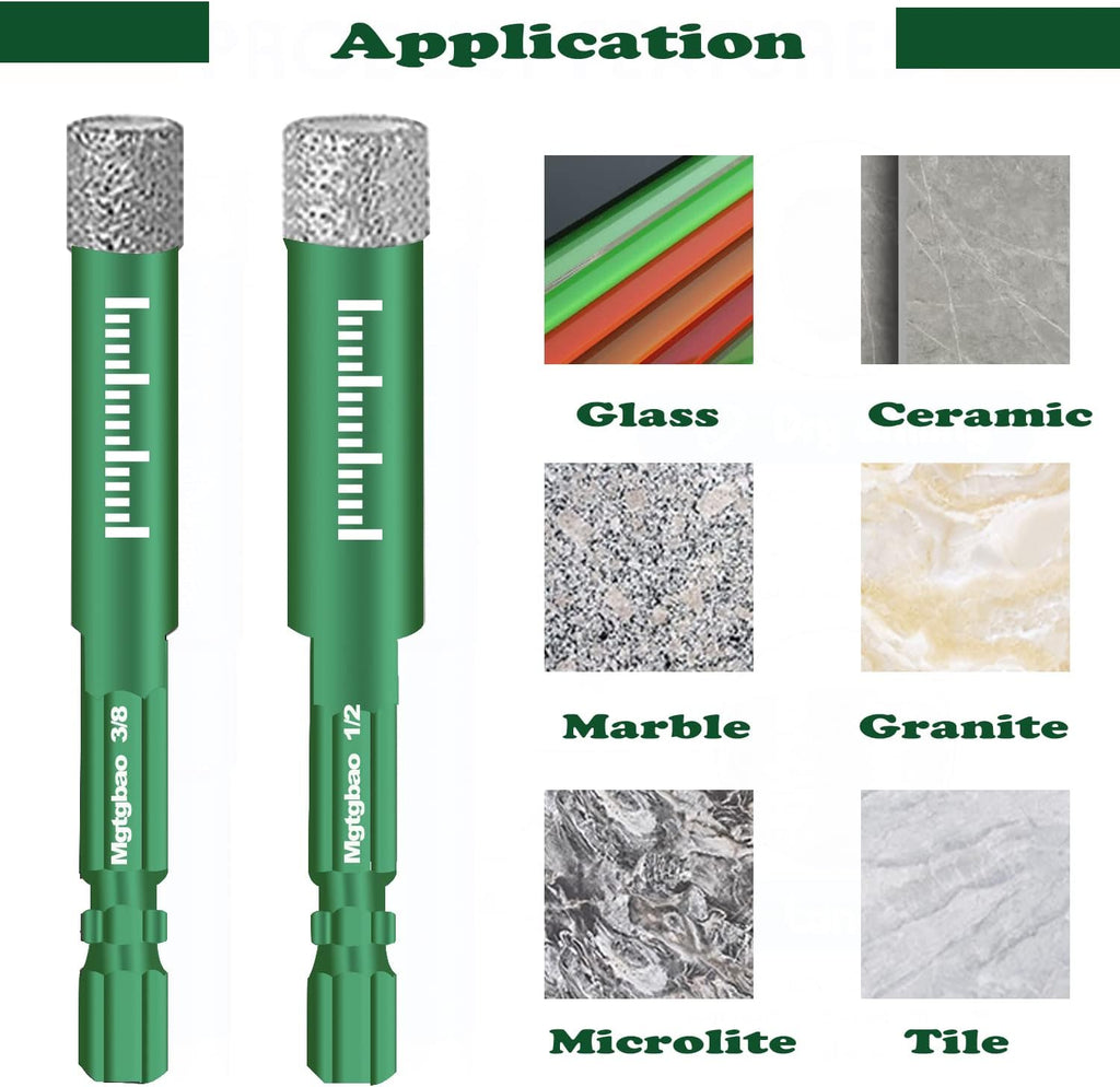 10Pc 1/4” Green Dry Diamond Drill Bits Set，10Pcs 6Mm Hex Shank Core Drill Bit Brazed with Cooling Wax for Porcelain Tile Ceramic Concrete Granite Marble Hard Materials (Not for Wood).