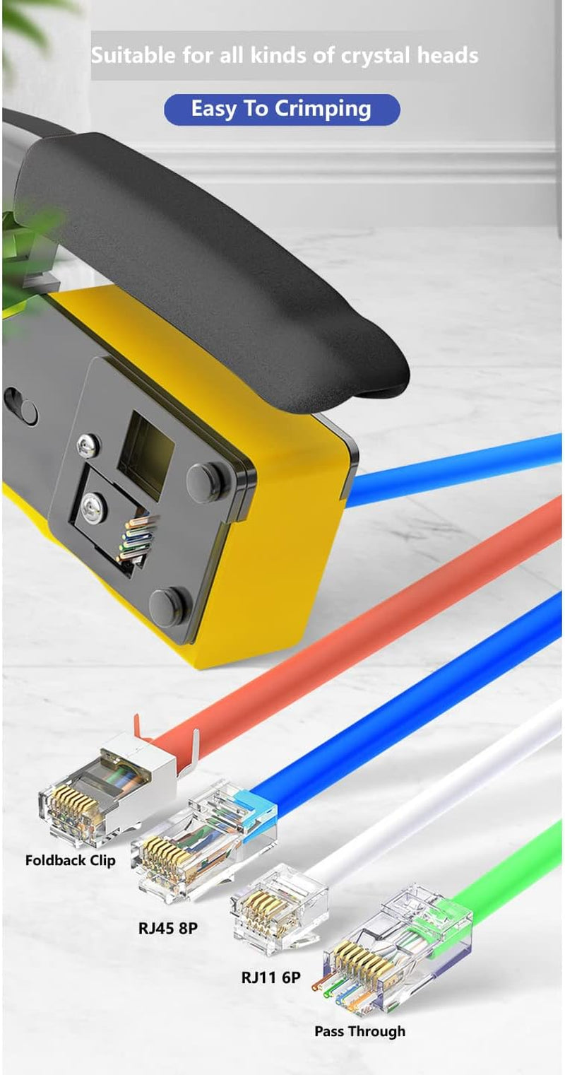RJ45 Pass through Crimp Tool, RJ45 Cat5 Cat6 Cat7 Crimping Tool, RJ11 Crimping Tool, Ethernet Network Cable Crimper Stripper, Modular Crimping Equipment Mini Tool Pliers