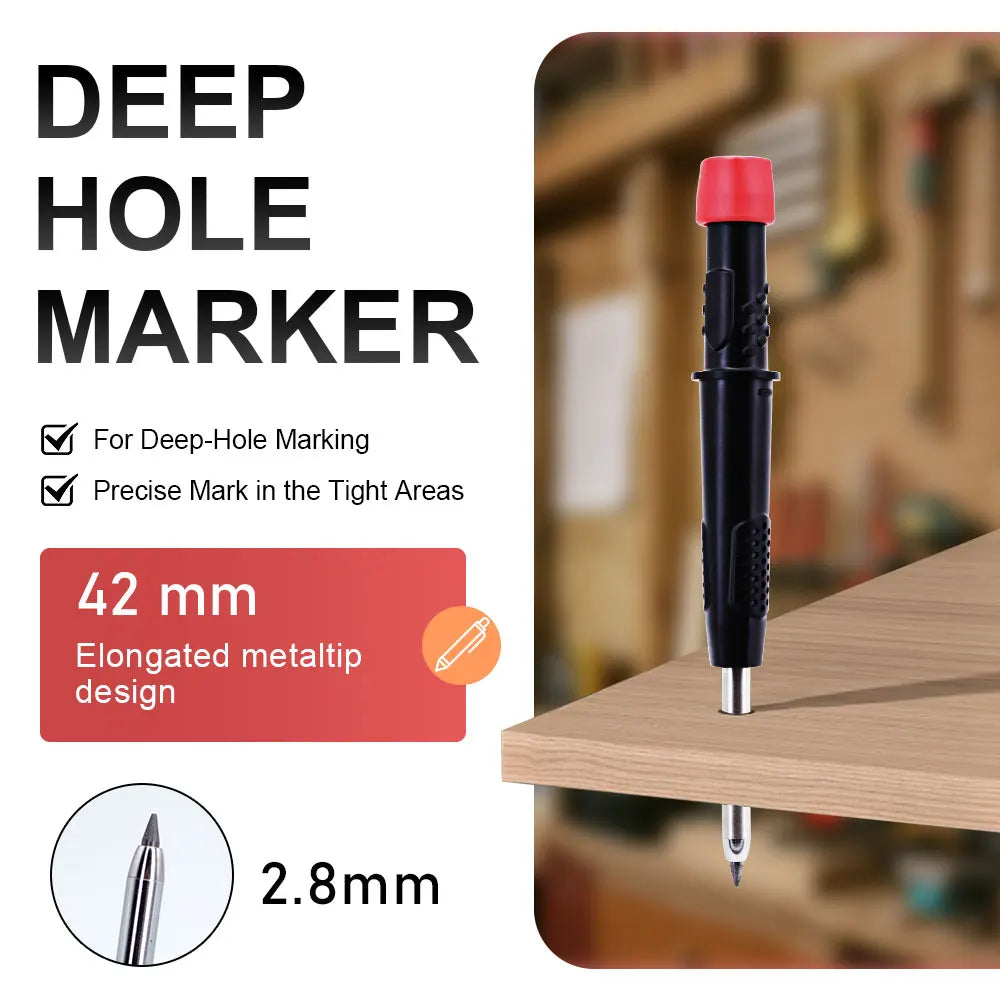 2.8Mm Professional Carpenter Pencil Card Set Deep Hole Marking Tool Pen Built in Pencil Sharpener,For Carpenters Engineering