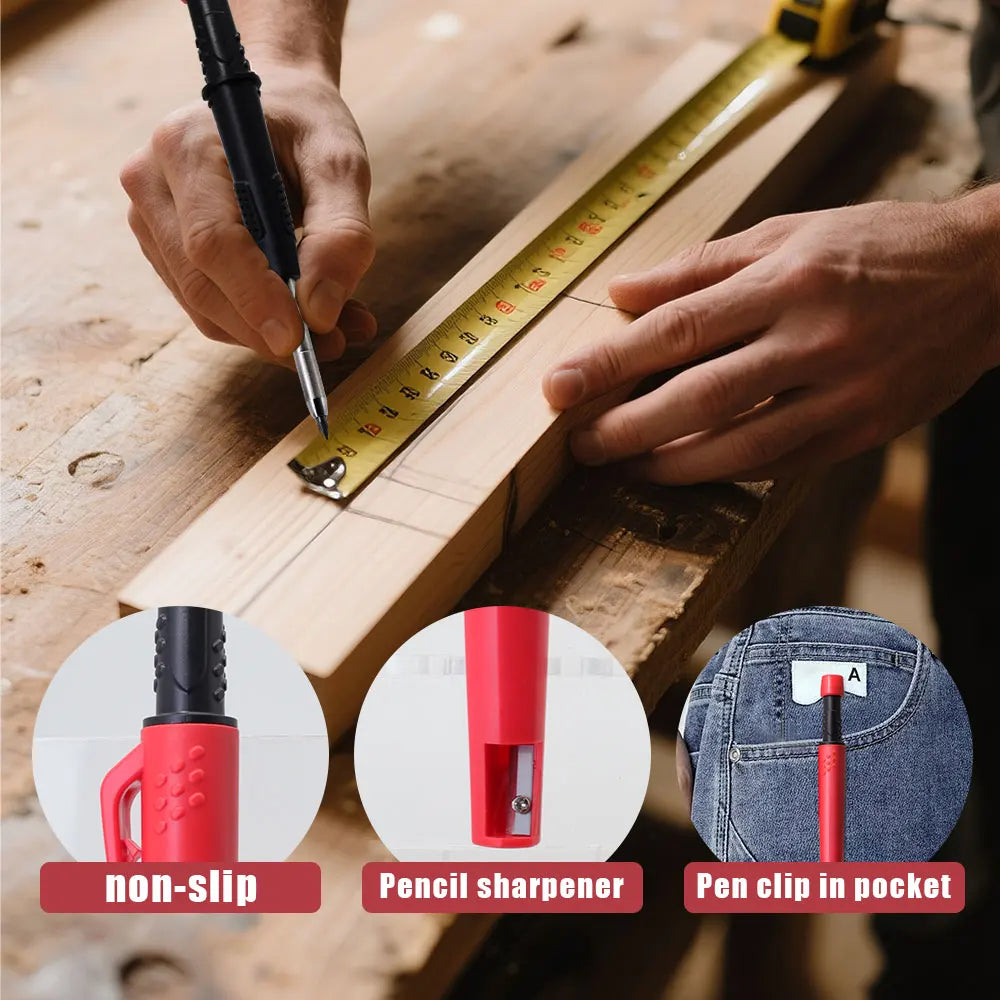 2.8Mm Professional Carpenter Pencil Card Set Deep Hole Marking Tool Pen Built in Pencil Sharpener,For Carpenters Engineering