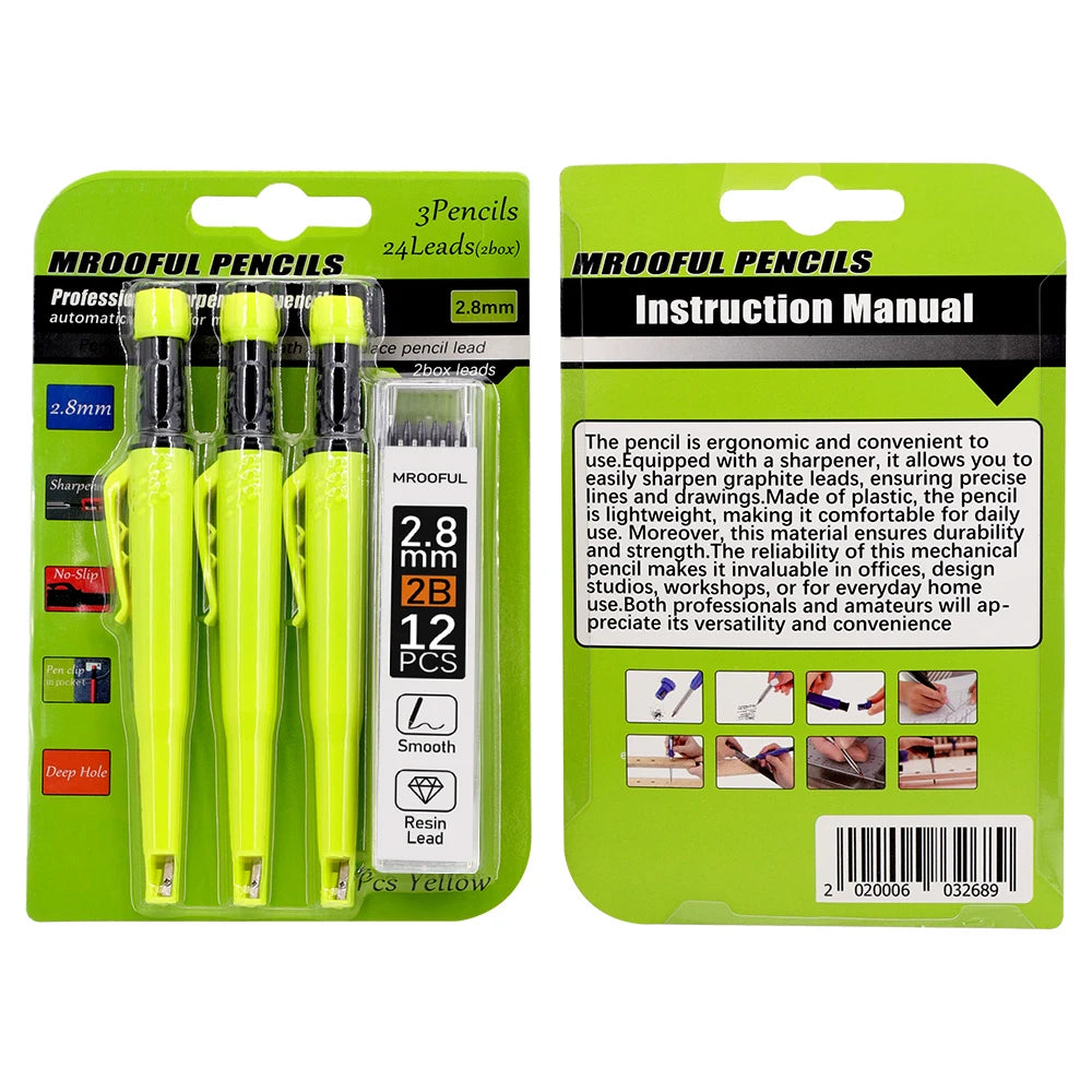 Carpenter'S Pencil Card Set, Deep Hole Marking and Drawing, with 2.8Mm 2Box Leads, for Carpenter Woodworking Architect