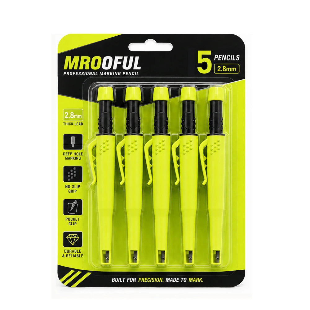 2.8Mm Professional Carpenter Pencil Card Set Deep Hole Marking Tool Pen Built in Pencil Sharpener,For Carpenters Engineering