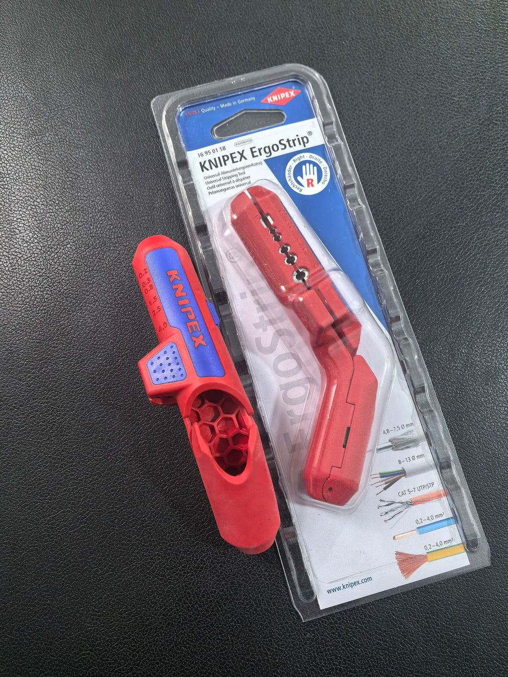 169501 Universal Wire Stripper, Red/Blue Ergonomic Handle, Multi-Cable Stripping Tool for Electricians