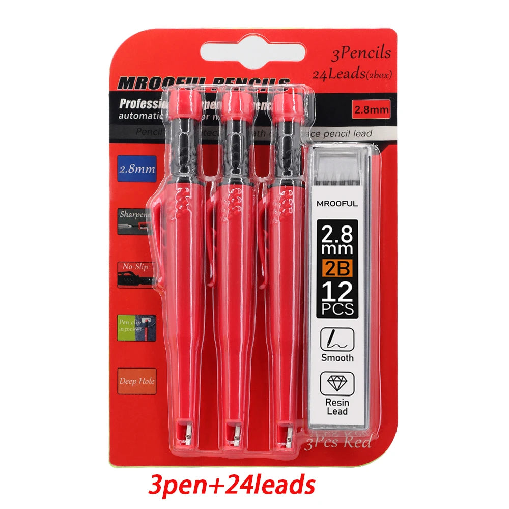 Carpenter'S Pencil Card Set, Deep Hole Marking and Drawing, with 2.8Mm 2Box Leads, for Carpenter Woodworking Architect