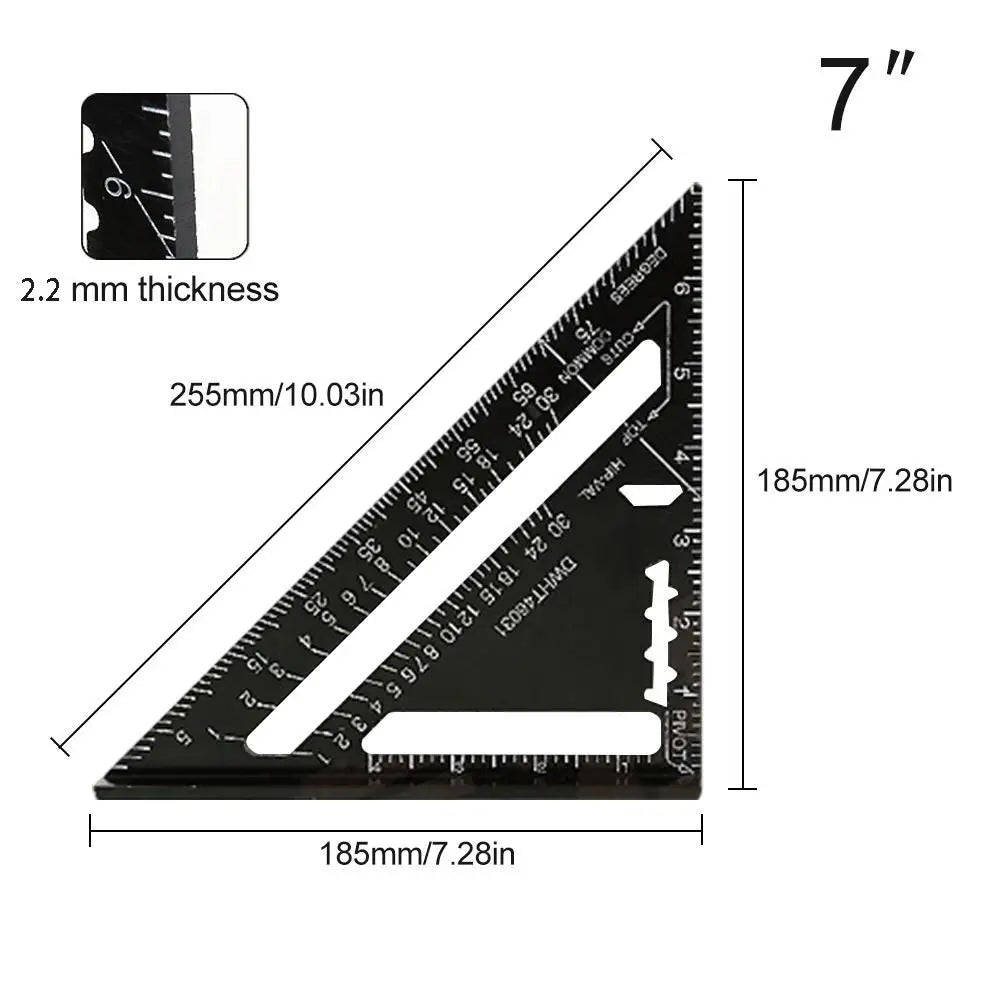 Aluminium Alloy 7Inch Triangle Ruler Inch Metric Angle Ruler Protractor Square Measurement & Gauging Tools Precision