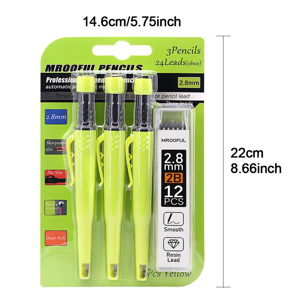 Carpenter'S Pencil Card Set, Deep Hole Marking and Drawing, with 2.8Mm 2Box Leads, for Carpenter Woodworking Architect
