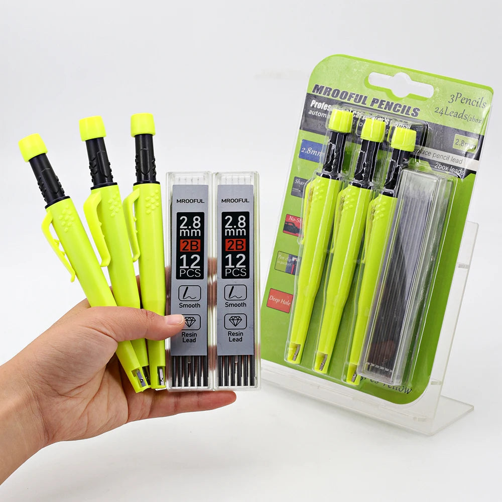 Carpenter'S Pencil Card Set, Deep Hole Marking and Drawing, with 2.8Mm 2Box Leads, for Carpenter Woodworking Architect