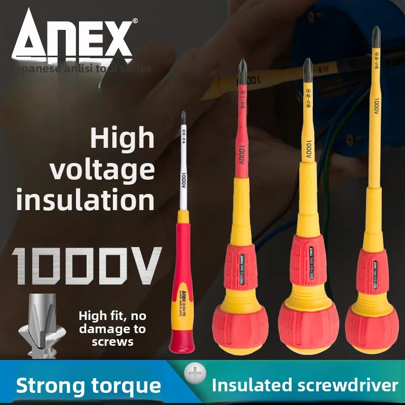Japan ANEX Imported Screwdriver Insulated Strong Magnetic Professional Electrician Tool Durable Non-Magnetic