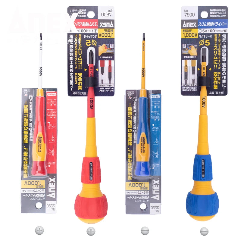 Japan ANEX Imported Screwdriver Insulated Strong Magnetic Professional Electrician Tool Durable Non-Magnetic
