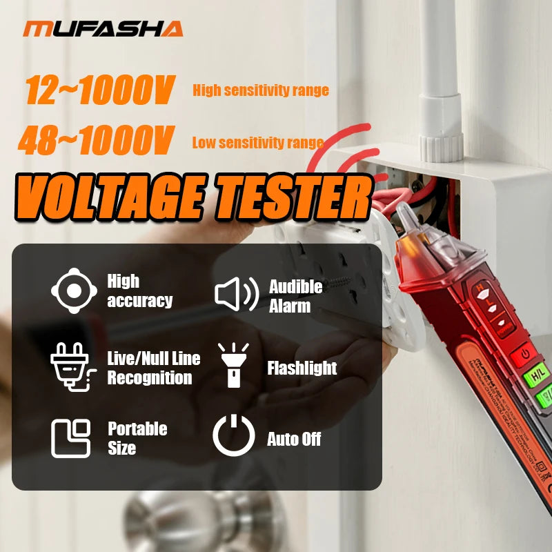 Non-Contact Voltage Detector Electrical Pen AC Voltage Tester Smart Breakpoint Finder 12-1000V