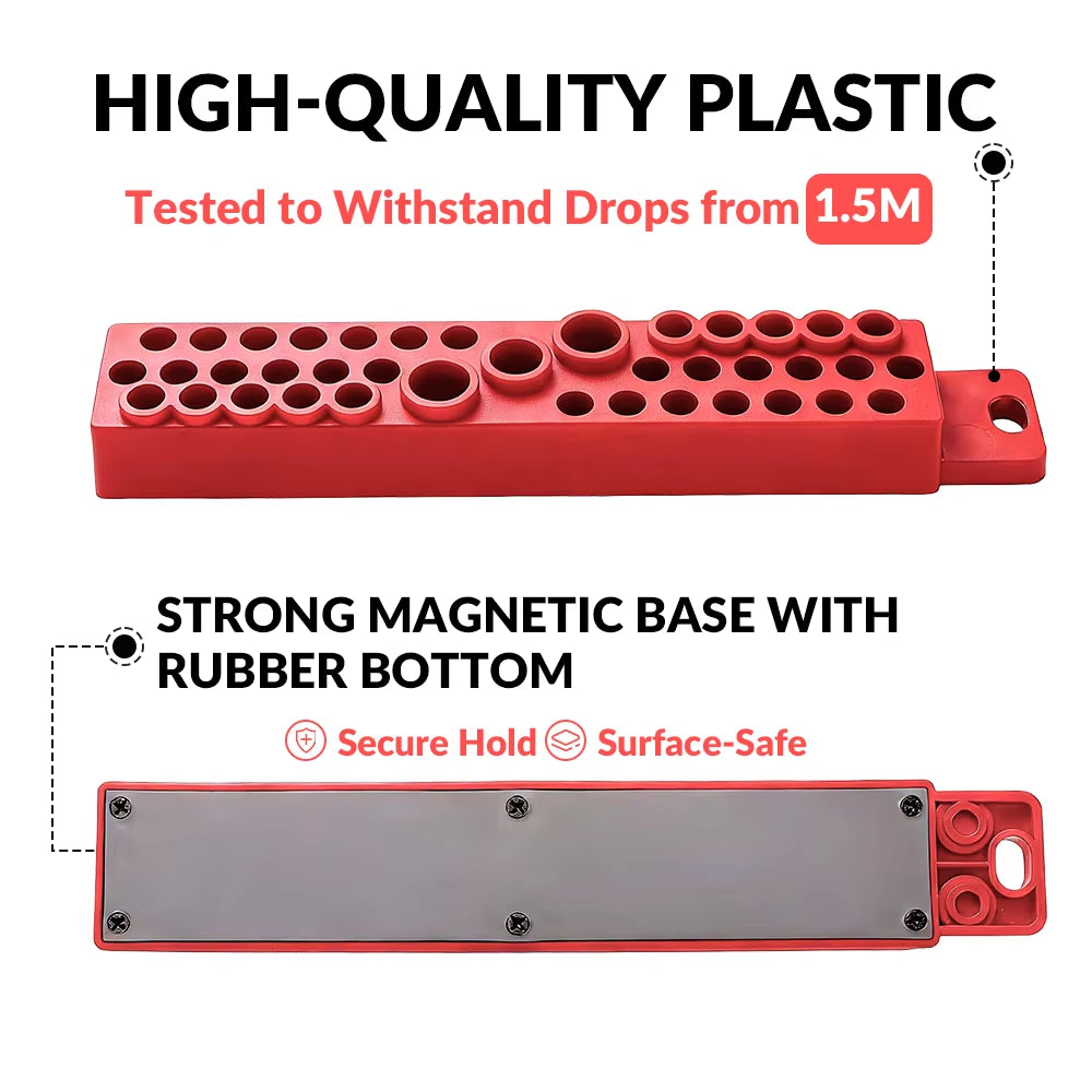 1/4-Inch Hex Screwdriver Bit Holder with Magnetic Base, 39-Hole Screwdriver Bit Holder Portable Drill Bit Magnetic Storage Board