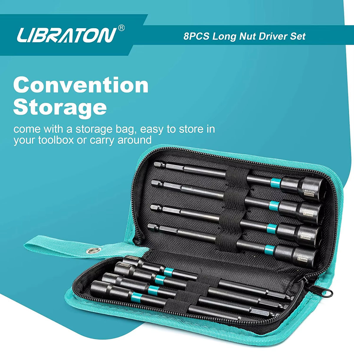 8PCS Magnetic Nut Driver Set, Nut Drivers 6", Metric / SAE Nut Drivers, Shank Nut Driver Bits, 1/4"Hex Shank, Long Bits