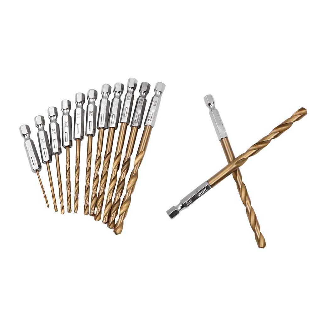 1/4” Hex Shank HSS Drill Bits, 13Pcs in Set Titanium Coated Drill Bits, 1.5Mm-6.5Mm, High Speed Steel Quick Change for Woodworking, Plastic, PVC, Cardboard