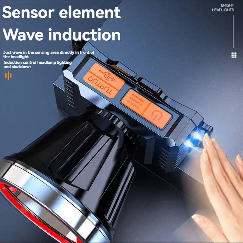Powerful LED Headlamp USB Rechargeable Super Bright Long Range Headlight Wave Sensor Head Flashlight Lamp for Fishing Outdoor