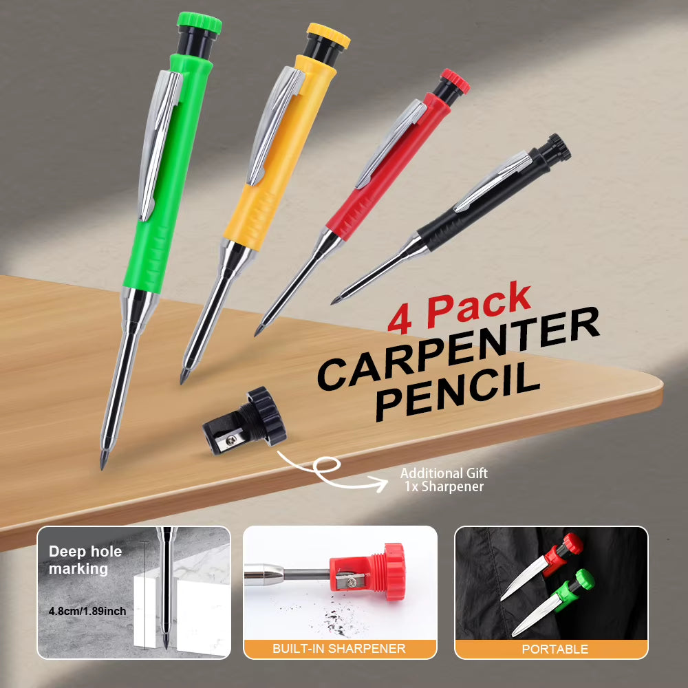 2.8Mm Professional Deep Hole Woodworking Pencil with Pencil Cap and 6Pcs Leads, Solid Carpenter Pencil Marking Drawing Supplies