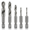 11402A Stubby Drill Bit Set for Metal | 5 Piece | 1/4" Quick Change Hex Shank | M2 High Speed Steel | for Quick Change Chucks and Drives | Drill Bit Holder Included