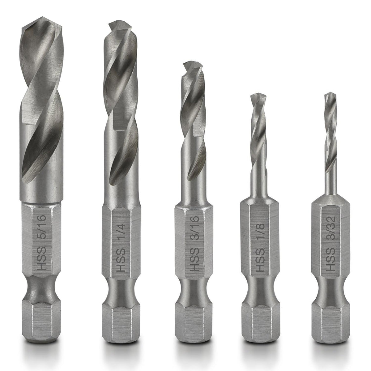 11402A Stubby Drill Bit Set for Metal | 5 Piece | 1/4" Quick Change Hex Shank | M2 High Speed Steel | for Quick Change Chucks and Drives | Drill Bit Holder Included