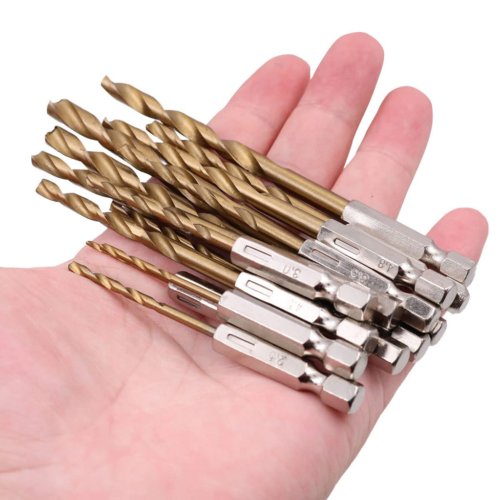 1/4” Hex Shank HSS Drill Bits, 13Pcs in Set Titanium Coated Drill Bits, 1.5Mm-6.5Mm, High Speed Steel Quick Change for Woodworking, Plastic, PVC, Cardboard
