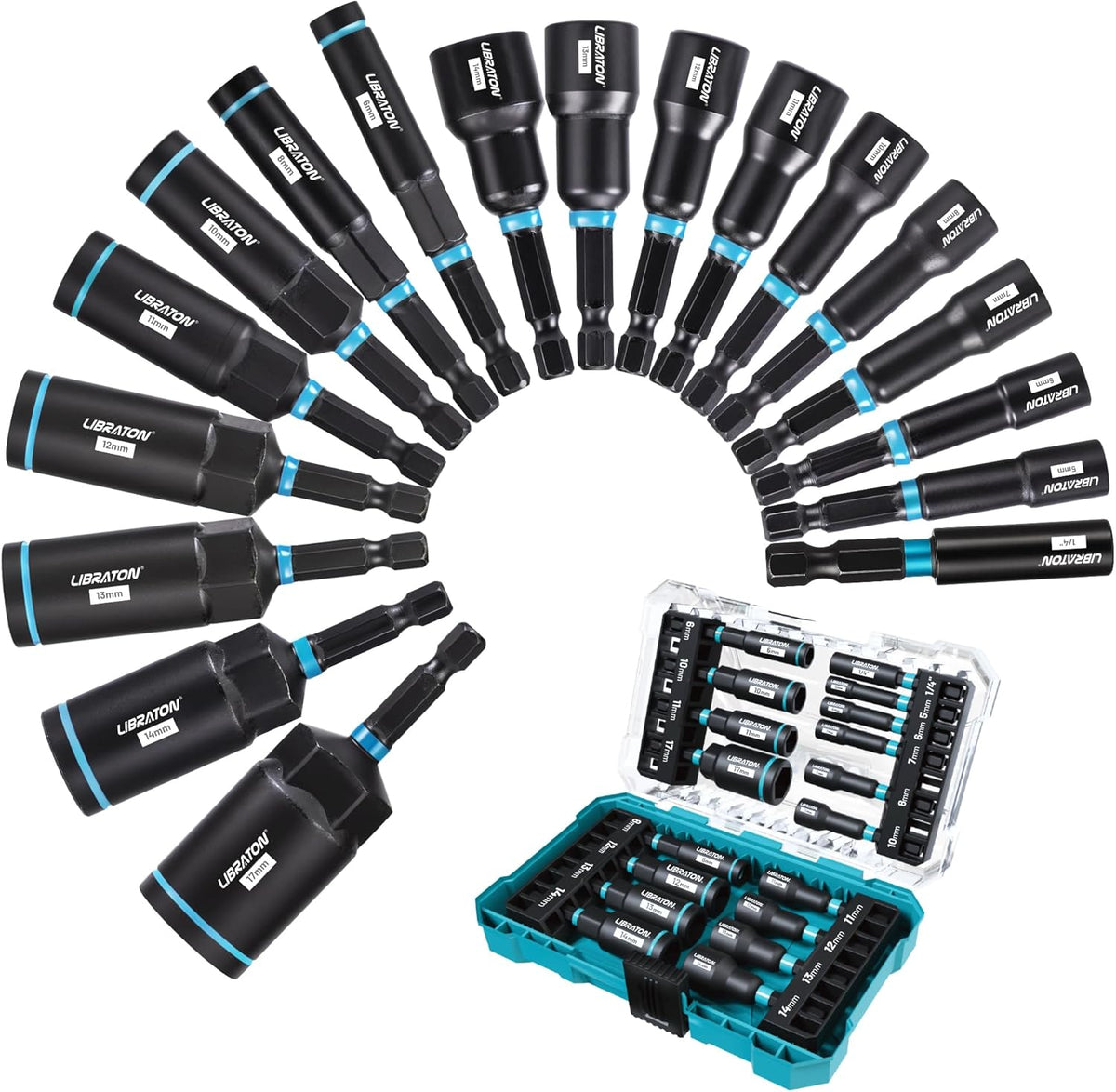 Magnetic Nut Driver Set, 18Pcs Impact Driver Bit Set, Deep Nut Drivers Set, Metric Nut Driver for Impact Drill, 5-14 MM Nut Drivers and 6-17 MM Nut Deep Drivers, Bit Holder, for Car Repairs