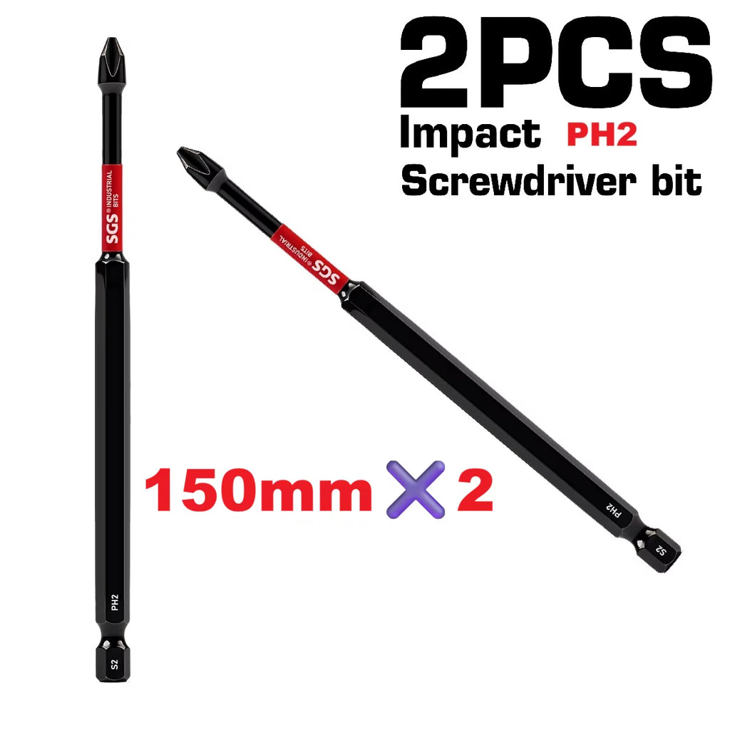 Titan Impact Universal Ph2 Magnetic Impact Bit, 150Mm Extended Length, High-Strength S2 Steel, 1/4" Universal Hex Shank, Compatible with Electric Screwdrivers and Drills, Specialized Power Tool Set for Furniture Assembly / Automotive Repair