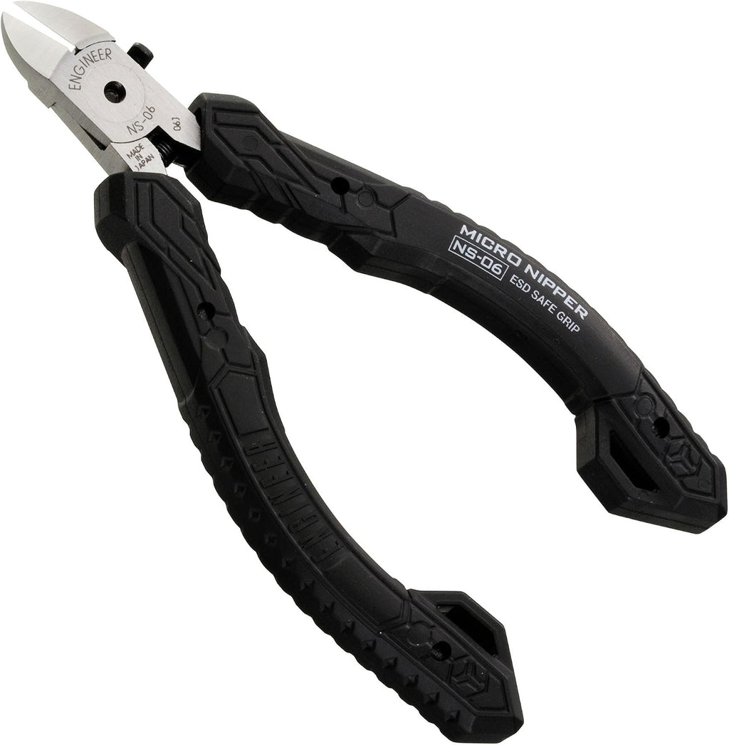 ENGINEER Precision Mini/Micro Side Cutters, Professional Grade, ESD Safe with Hardened Carbon Steel Jaws (PCB Side Snips). Made in Japan. Ns-06