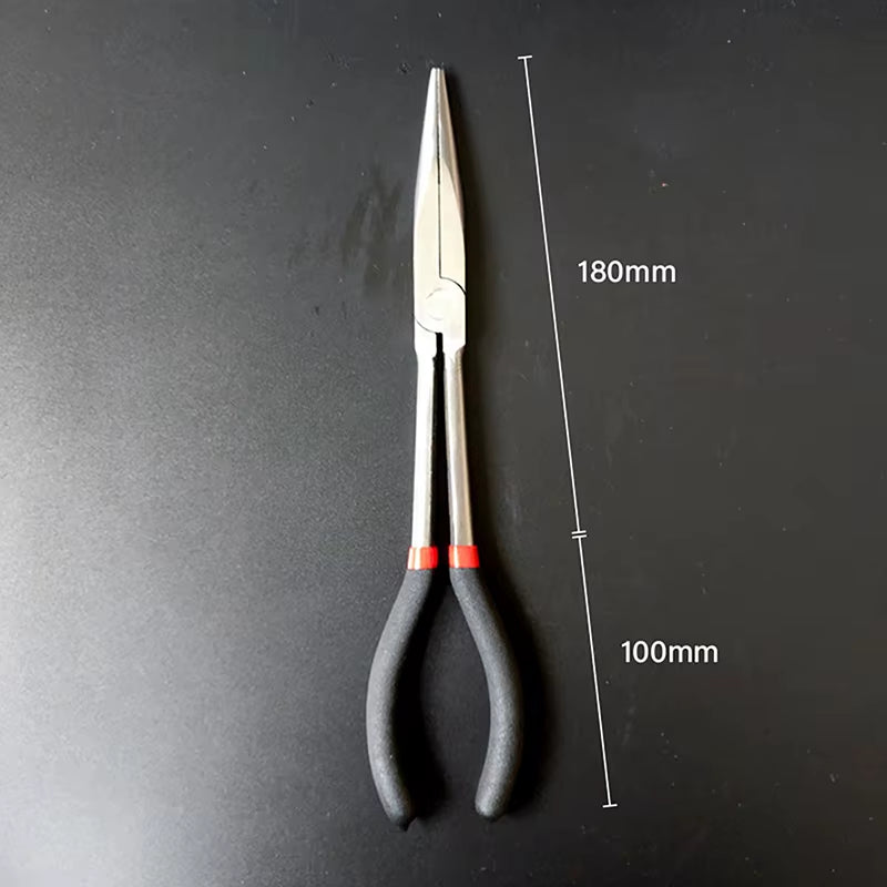 1Pcs Needle-Nose Fishing Pliers Curve/Straight Head Nonslip Long Handle Carbon Steel Snipe-Nose Gripper Tongs Hand Tool Tweezer