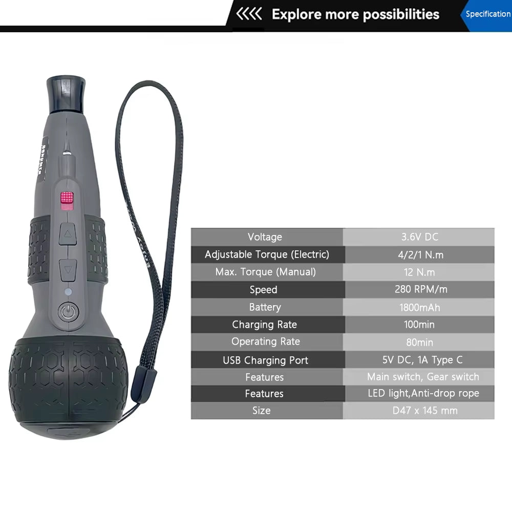 Cordless Electric Screwdriver Mini Drill 3.6V Li-Ion Battery Manual and Electric USB Charging Torque Adjustment Home Maintenance