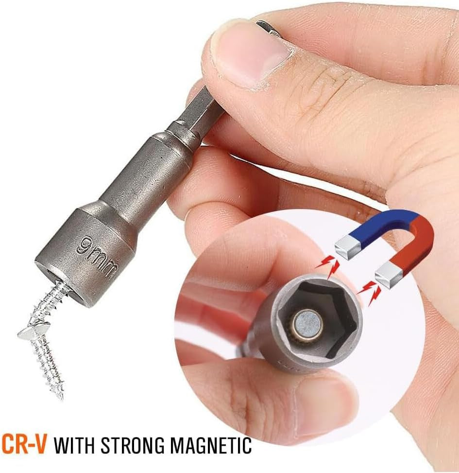 1/4" Hex Shank 6Mm/7Mm/8Mm/9Mm/10Mm Drill Socket Kit,Power Nut Driver Bit Set,Electronic Quickly Change Magnetic Power Nut Setters,Special Tools for Nut Bolt