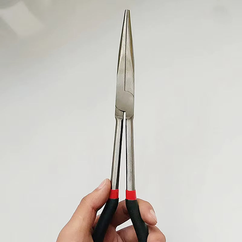 1Pcs Needle-Nose Fishing Pliers Curve/Straight Head Nonslip Long Handle Carbon Steel Snipe-Nose Gripper Tongs Hand Tool Tweezer