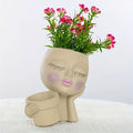 Face Planter Pot - Double Flower Pots in One for Indoor Outdoor Plants Resin Head Planter with Drainage Hole Cute Lady Face
