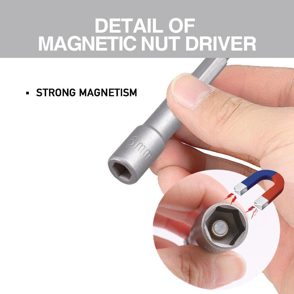 5-Piece Magnetic Nuts Driver Set, 8Mm Power Drill Driver Bit 65Mm Long, 1/4" Quick-Change Hex Shank Extension for Drill Socket Kit, Special Tools for Nut Bolt (8Mm)