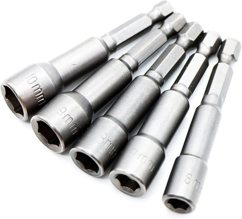 1/4" Hex Shank 6Mm/7Mm/8Mm/9Mm/10Mm Drill Socket Kit,Power Nut Driver Bit Set,Electronic Quickly Change Magnetic Power Nut Setters,Special Tools for Nut Bolt