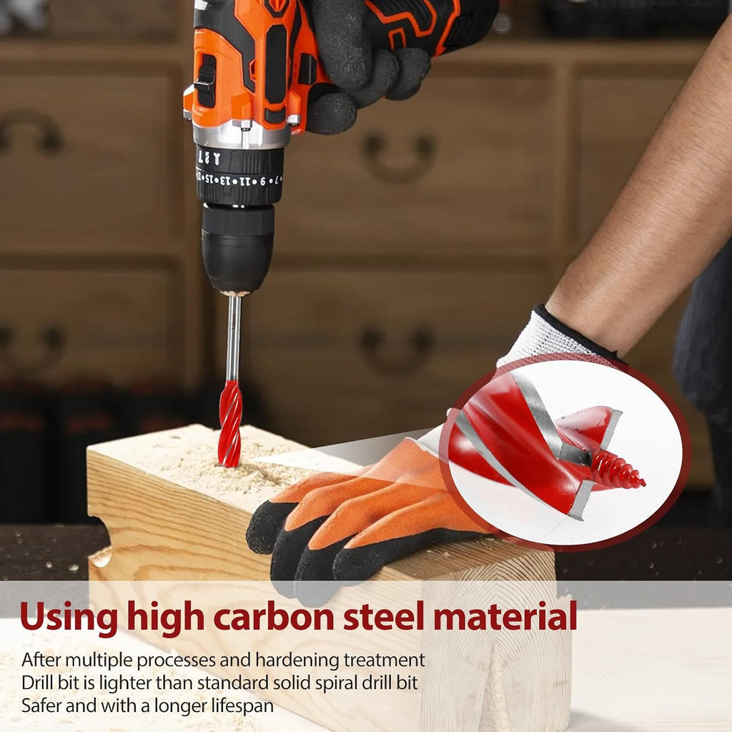 8Pcs 10-25Mm Wood Auger Drill Bit Set, High Carbon Steel, Spiral Flute, Hex Shank, Suitable for Wood & Plastic