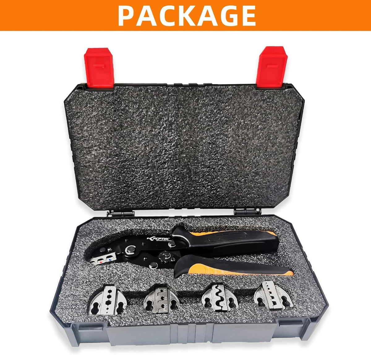 Ratcheting Crimping Tool, 5 Quick-Change Jaws for Wire Terminals