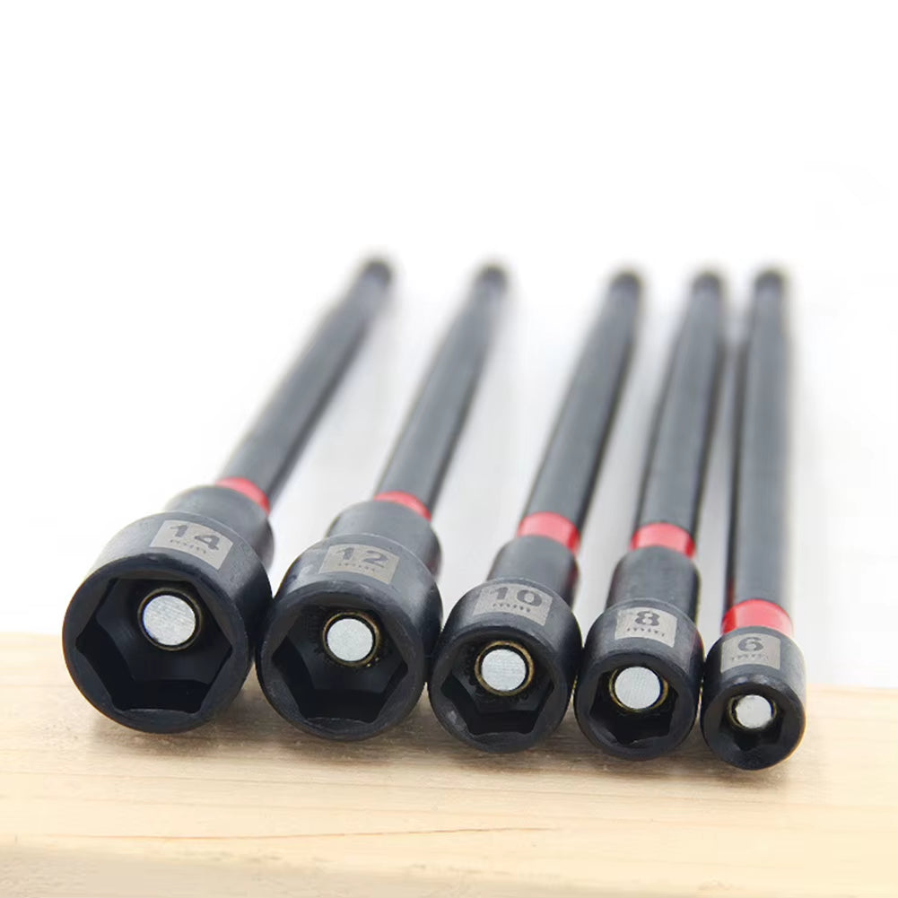 5PCS 6 Inch Magnetic Long Nut Driver 8-14Mm for Impact Drill Long Shank Nut Driver Bits Hex Socket Adapter