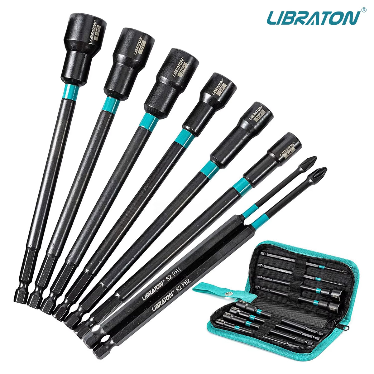 8PCS Magnetic Nut Driver Set, Nut Drivers 6", Metric / SAE Nut Drivers, Shank Nut Driver Bits, 1/4"Hex Shank, Long Bits