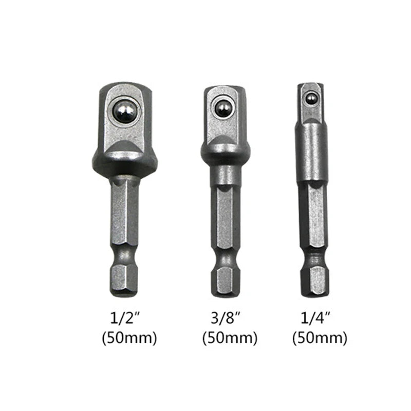 3 Pcs Drill Socket Adapter Impact Drill Extension Drill Bits Bar Socket Adapter 1/4 3/8 1/2 Size Hex Shank Square Head Drill Bit