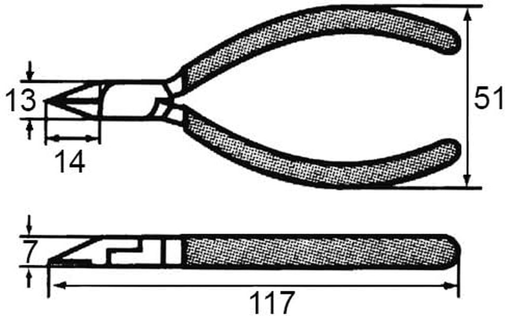 Compact PCB Side Cutting Pliers/Diagonal Nippers with Hardened Carbon Steel Jaws. Made in Japan.  NSX-04