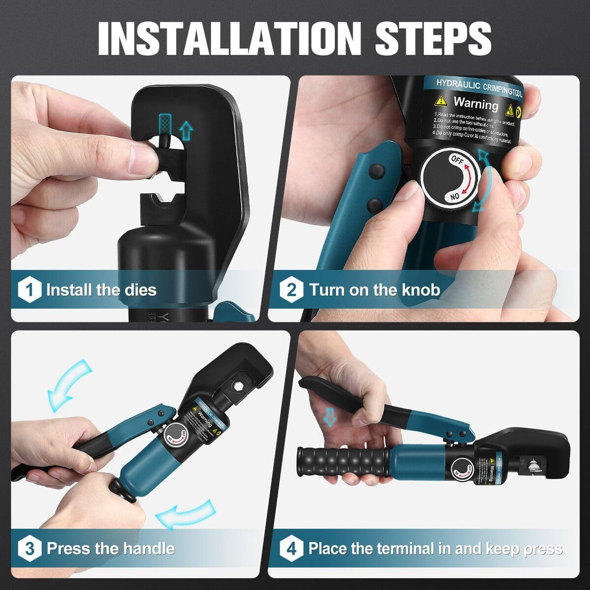 Hydraulic Crimping Tool Kit 8 Ton Electrical Wire Lug Terminal Crimper 12AWG Battery Cable Cutter Power Force 8 Dies 4-70Mm Auto Repairing Tool