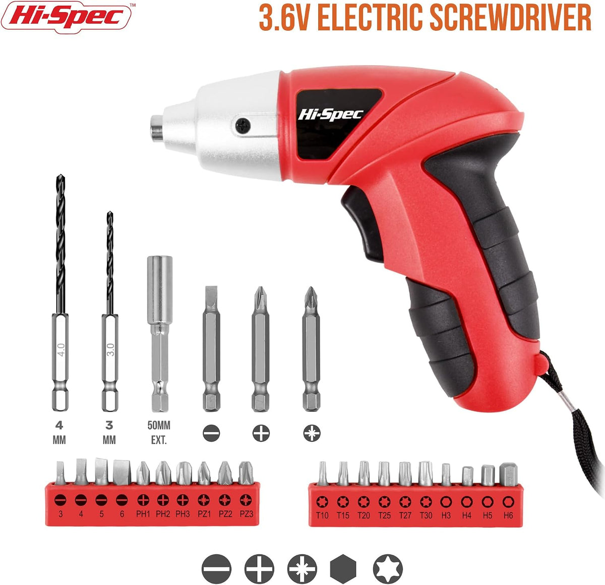 3.6V USB Electric Screwdriver with Driver Bit Set for DIY, Red