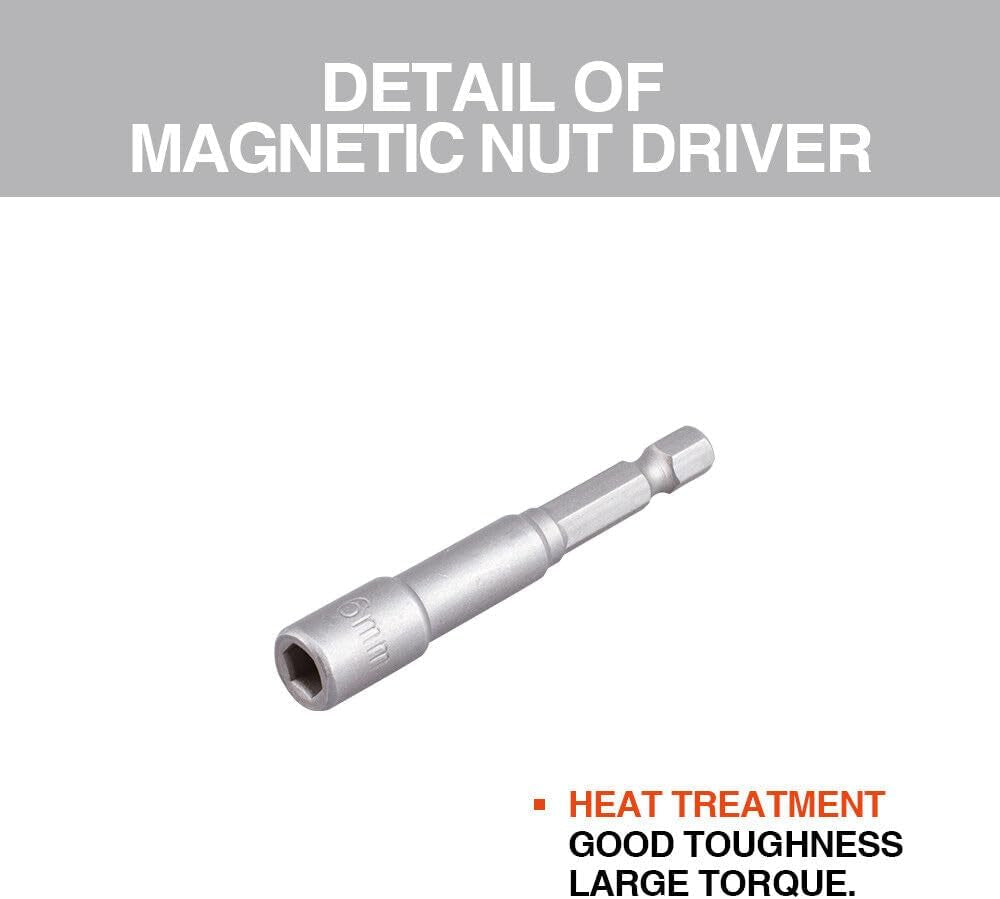 5-Piece Magnetic Nuts Driver Set, 8Mm Power Drill Driver Bit 65Mm Long, 1/4" Quick-Change Hex Shank Extension for Drill Socket Kit, Special Tools for Nut Bolt (8Mm)