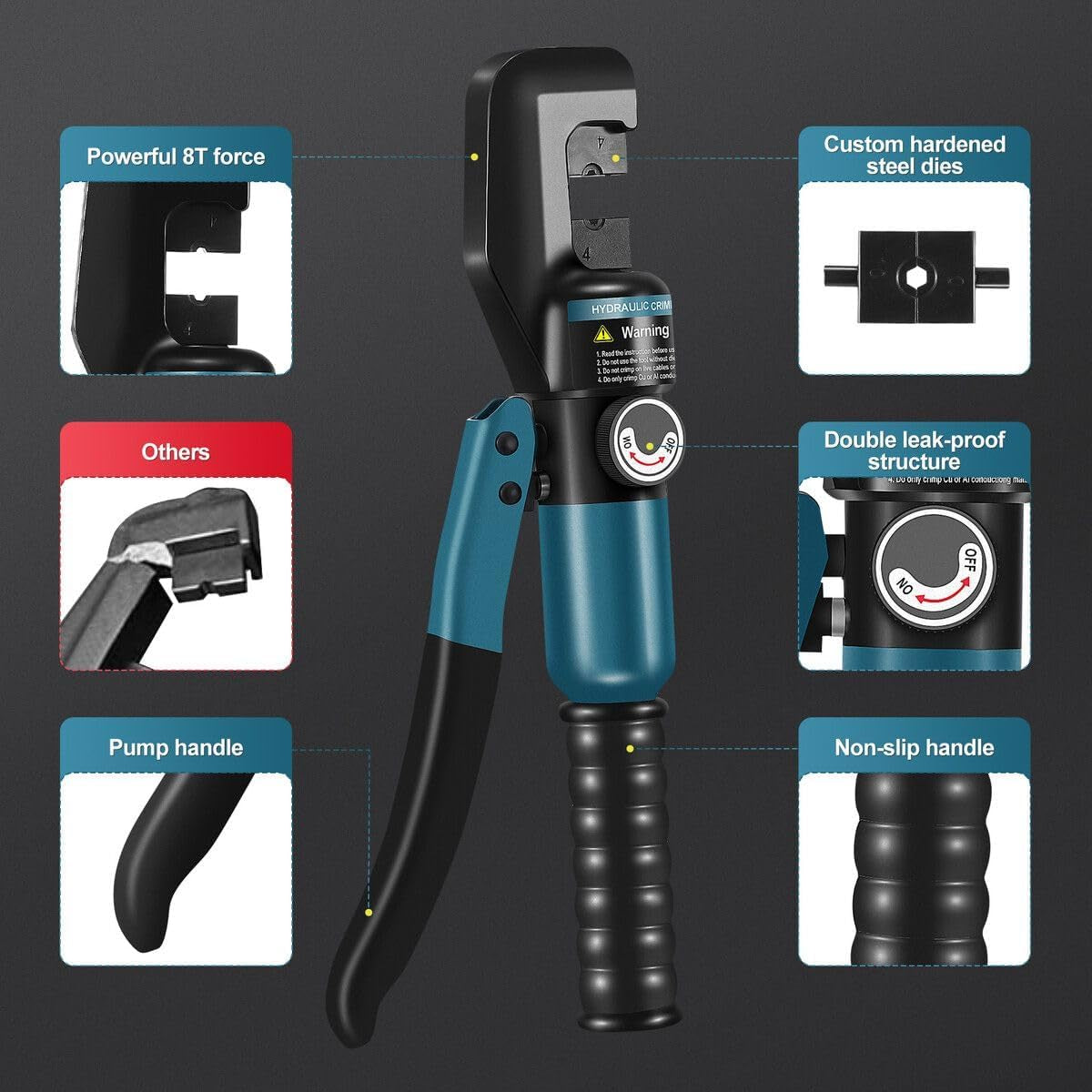 Hydraulic Crimping Tool Kit 8 Ton Electrical Wire Lug Terminal Crimper 12AWG Battery Cable Cutter Power Force 8 Dies 4-70Mm Auto Repairing Tool