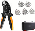 Ratcheting Crimping Tool, 5 Quick-Change Jaws for Wire Terminals
