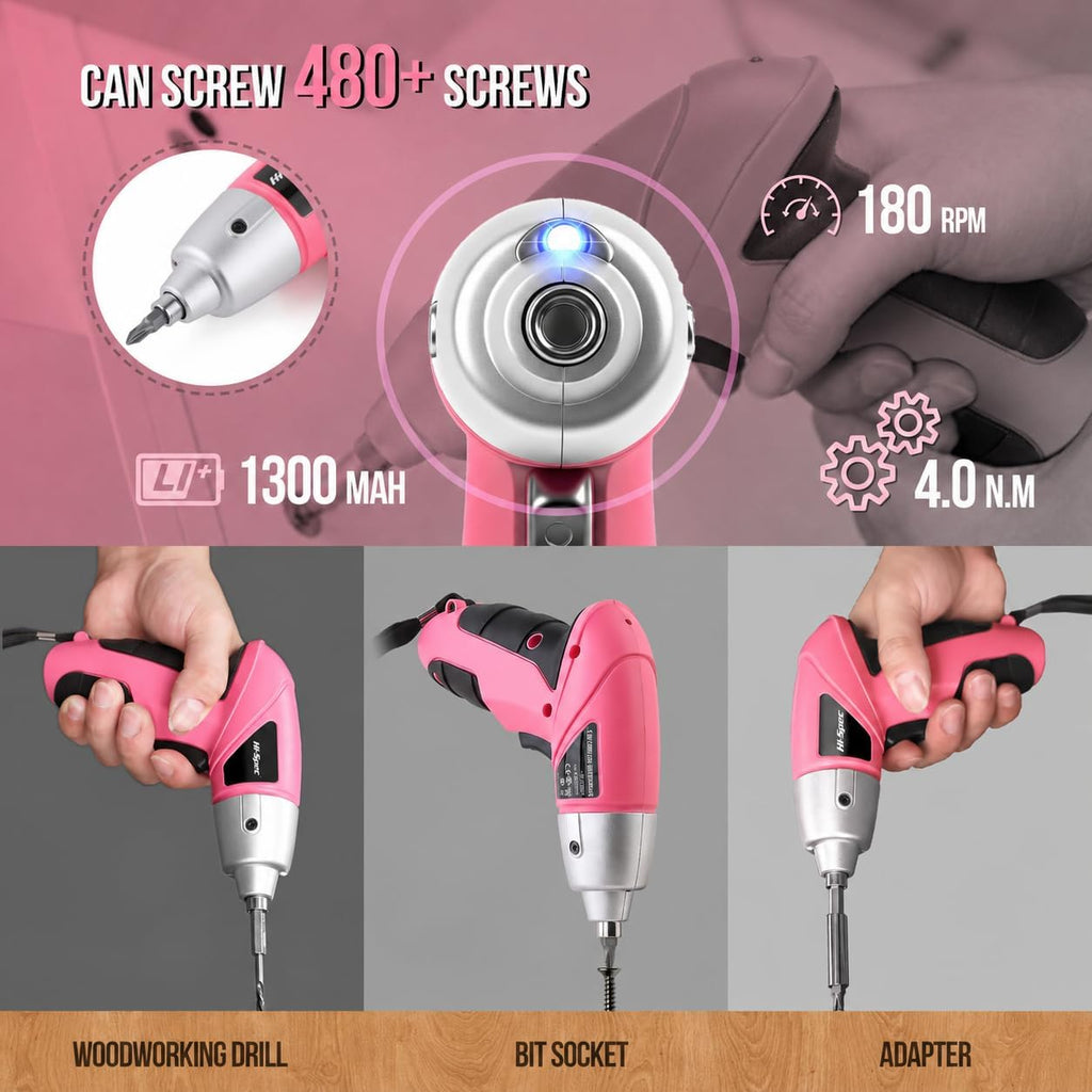 3.6V USB Electric Screwdriver with Driver Bit Set for DIY, Pink