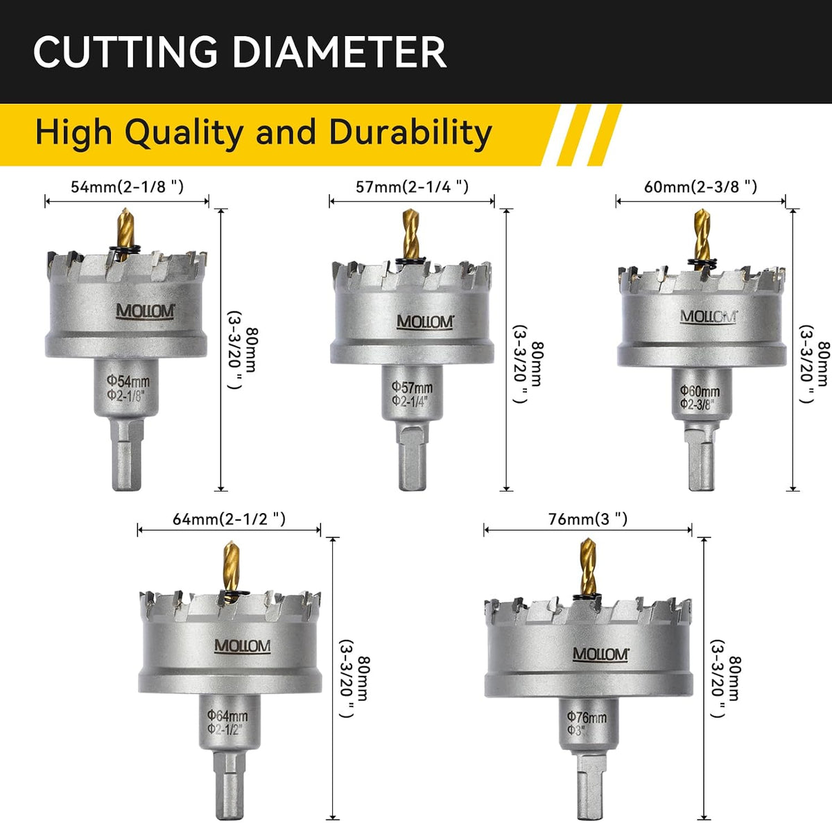 5Pcs (54-76Mm) TCT Heavy Duty Carbide Hole Saw Set