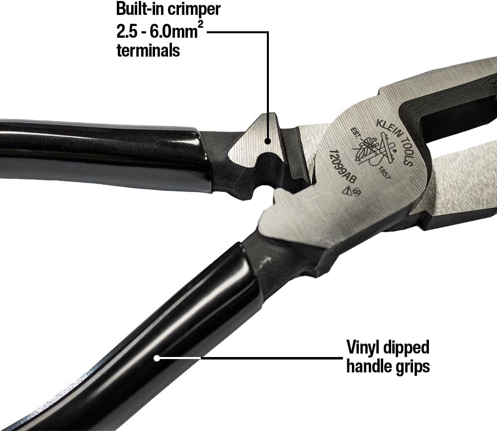 A-12099AB Cross-Cut Combination Plier, Dipped Vinyl Grip, Crimper for 2.5–6.0Mm² Terminals, Cut TPS & 4.0Mm² X 3 Flat Cable or 25Mm² X 9.2Mm Copper Cable, Made in Japan