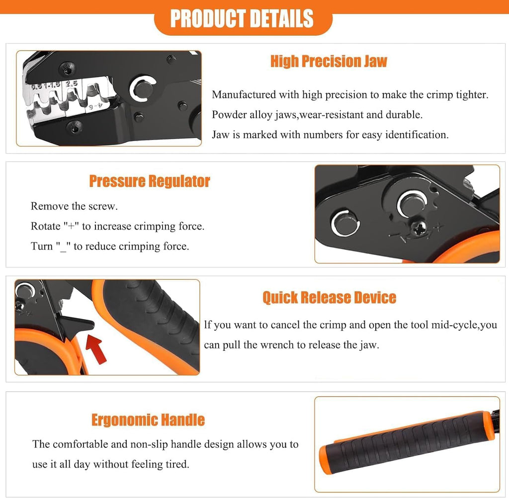 04B Ratcheting Wire Crimper for Open Barrel Terminals, 0.5–6 Mm²